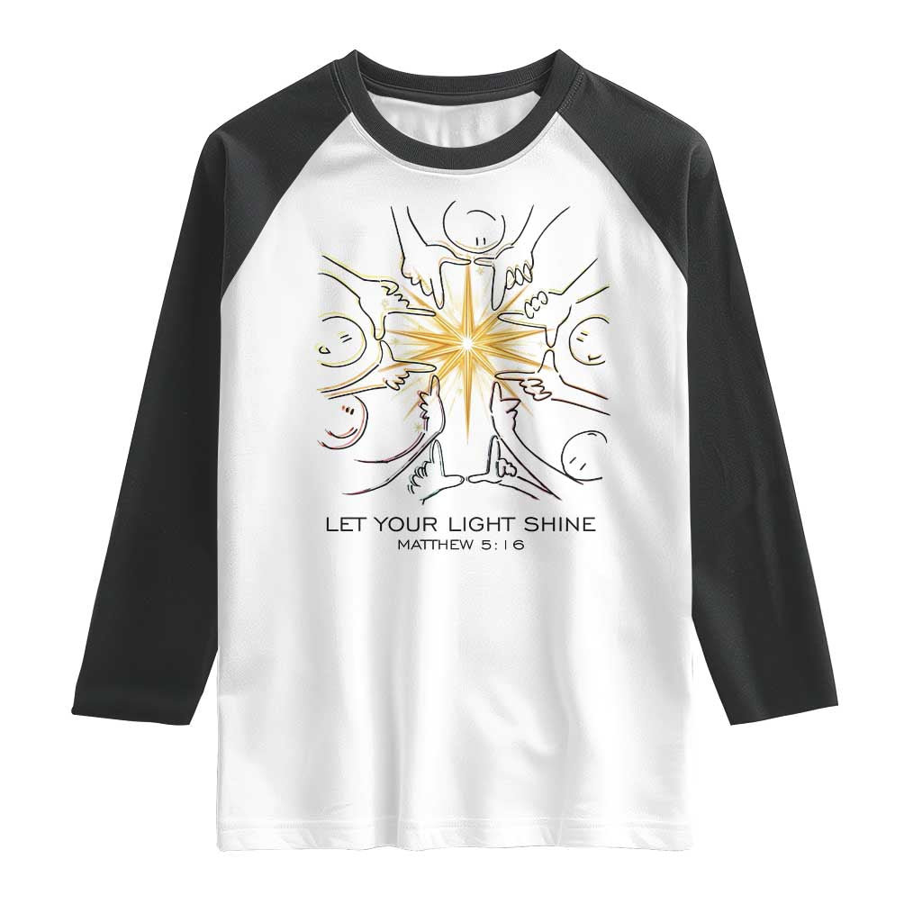 Jesus Christian Raglan Shirt Let Your Light Shine Matthew 5:16 - Wonder Print Shop