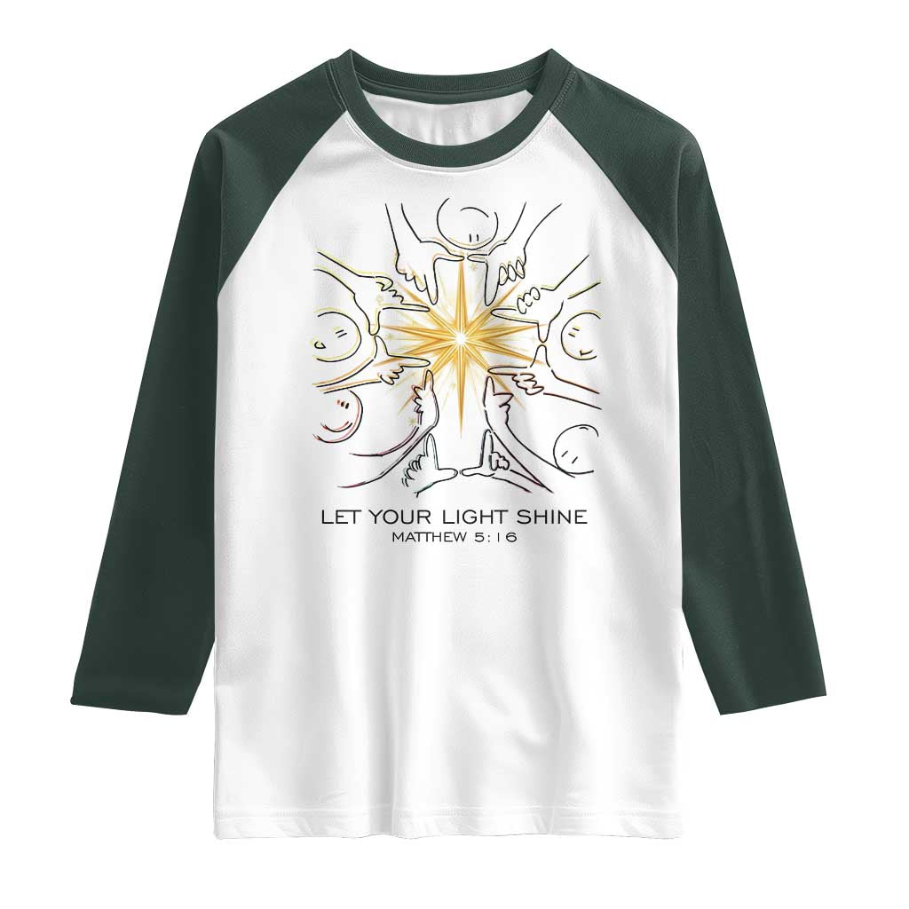 Jesus Christian Raglan Shirt Let Your Light Shine Matthew 5:16 - Wonder Print Shop
