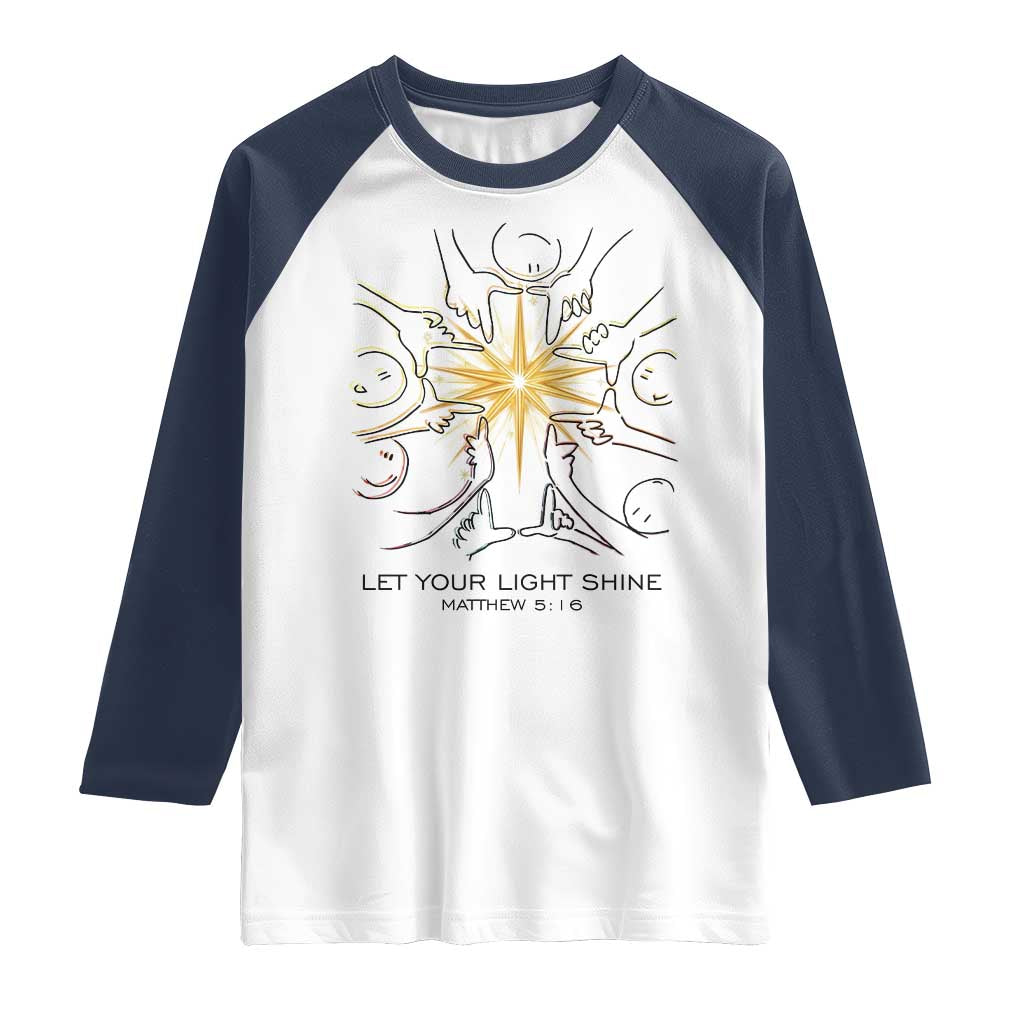 Jesus Christian Raglan Shirt Let Your Light Shine Matthew 5:16 - Wonder Print Shop