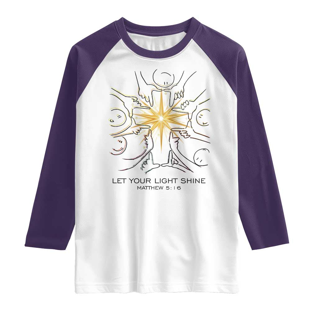 Jesus Christian Raglan Shirt Let Your Light Shine Matthew 5:16 - Wonder Print Shop