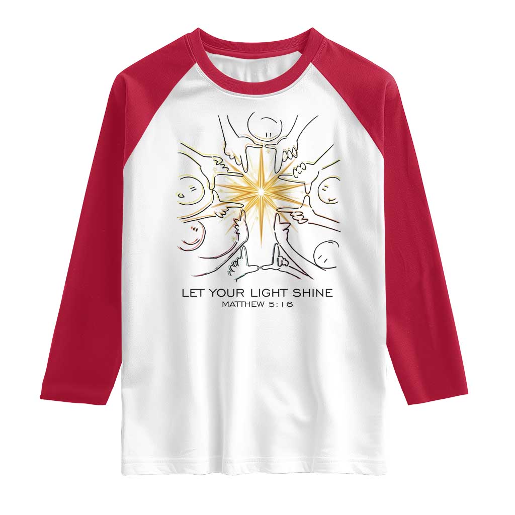 Jesus Christian Raglan Shirt Let Your Light Shine Matthew 5:16 - Wonder Print Shop