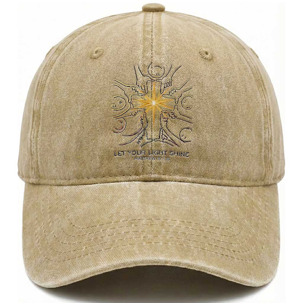 Jesus Christian Washed Cotton Baseball Cap Let Your Light Shine Matthew 5:16