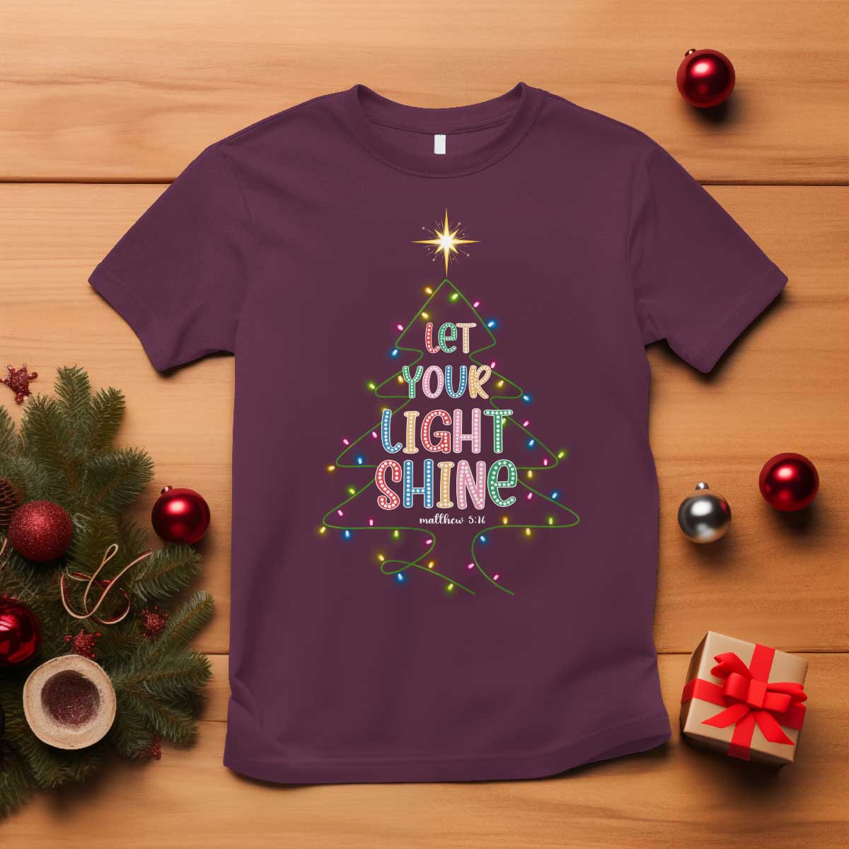 Jesus Christmas T Shirt Let Your Light Shine Matthew 5:16 - Wonder Print Shop