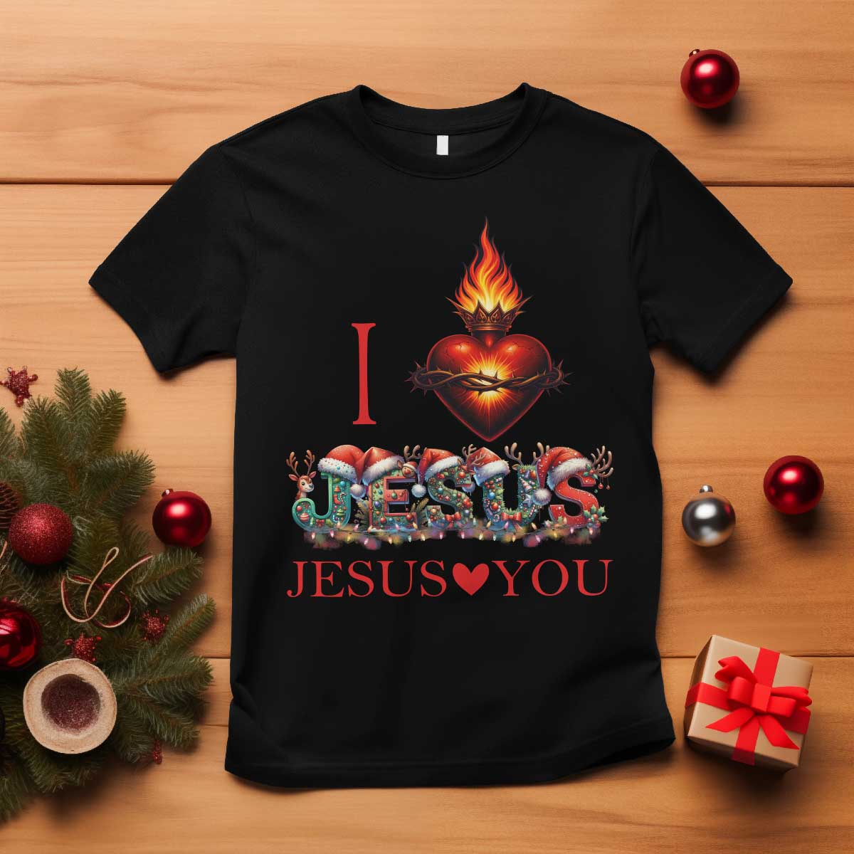 Jesus Christian Christmas T Shirt Cross Bible Verse Faith Love - Wonder Print Shop