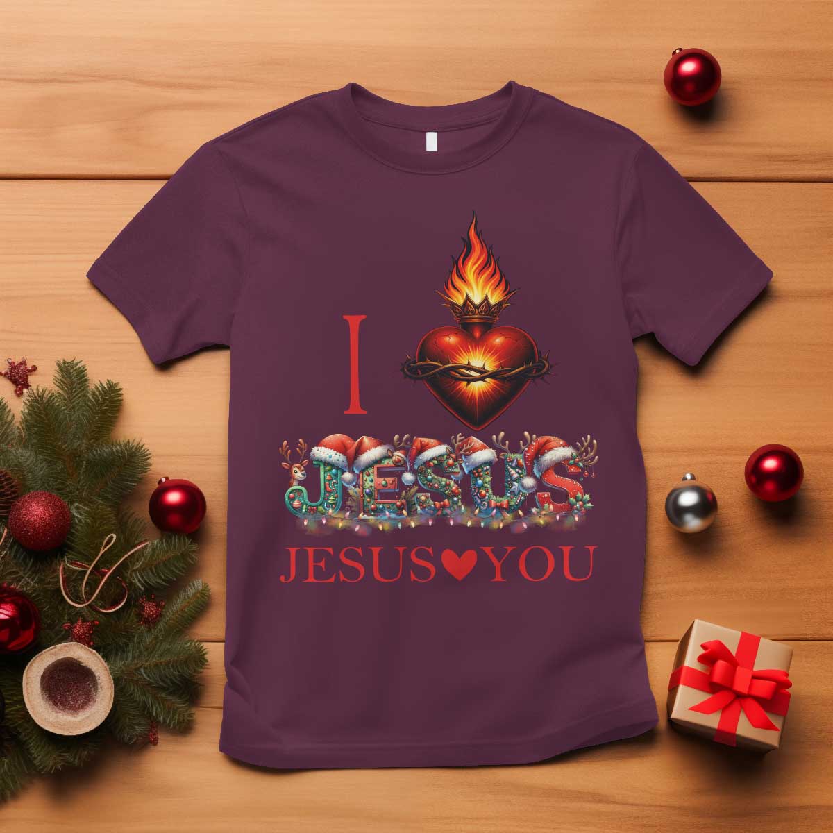 Jesus Christian Christmas T Shirt Cross Bible Verse Faith Love - Wonder Print Shop
