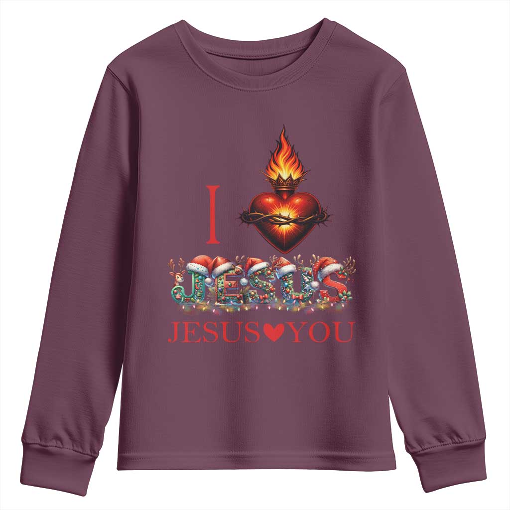 Jesus Christian Christmas Youth Sweatshirt Cross Bible Verse Faith Love - Wonder Print Shop