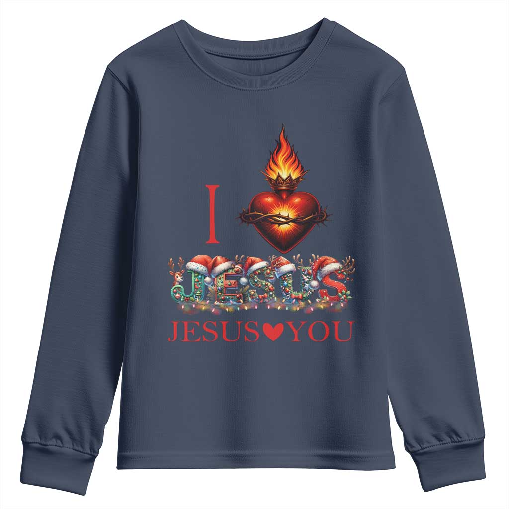 Jesus Christian Christmas Youth Sweatshirt Cross Bible Verse Faith Love - Wonder Print Shop