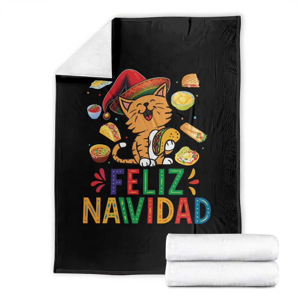Funny Mexican Cat Christmas Throw Blanket Feliz Navidad Sombrero Kitty Xmas - Wonder Print Shop