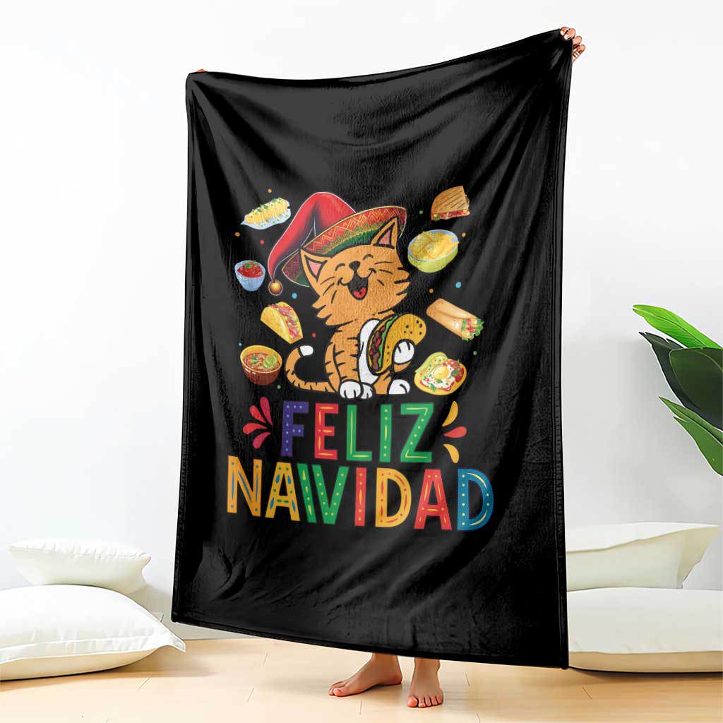 Funny Mexican Cat Christmas Throw Blanket Feliz Navidad Sombrero Kitty Xmas - Wonder Print Shop