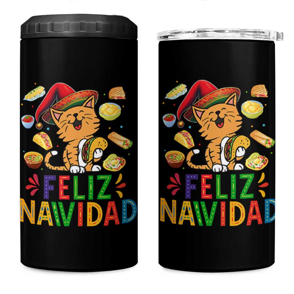 Funny Mexican Cat Christmas 4 in 1 Can Cooler Tumbler Feliz Navidad Sombrero Kitty Xmas - Wonder Print Shop