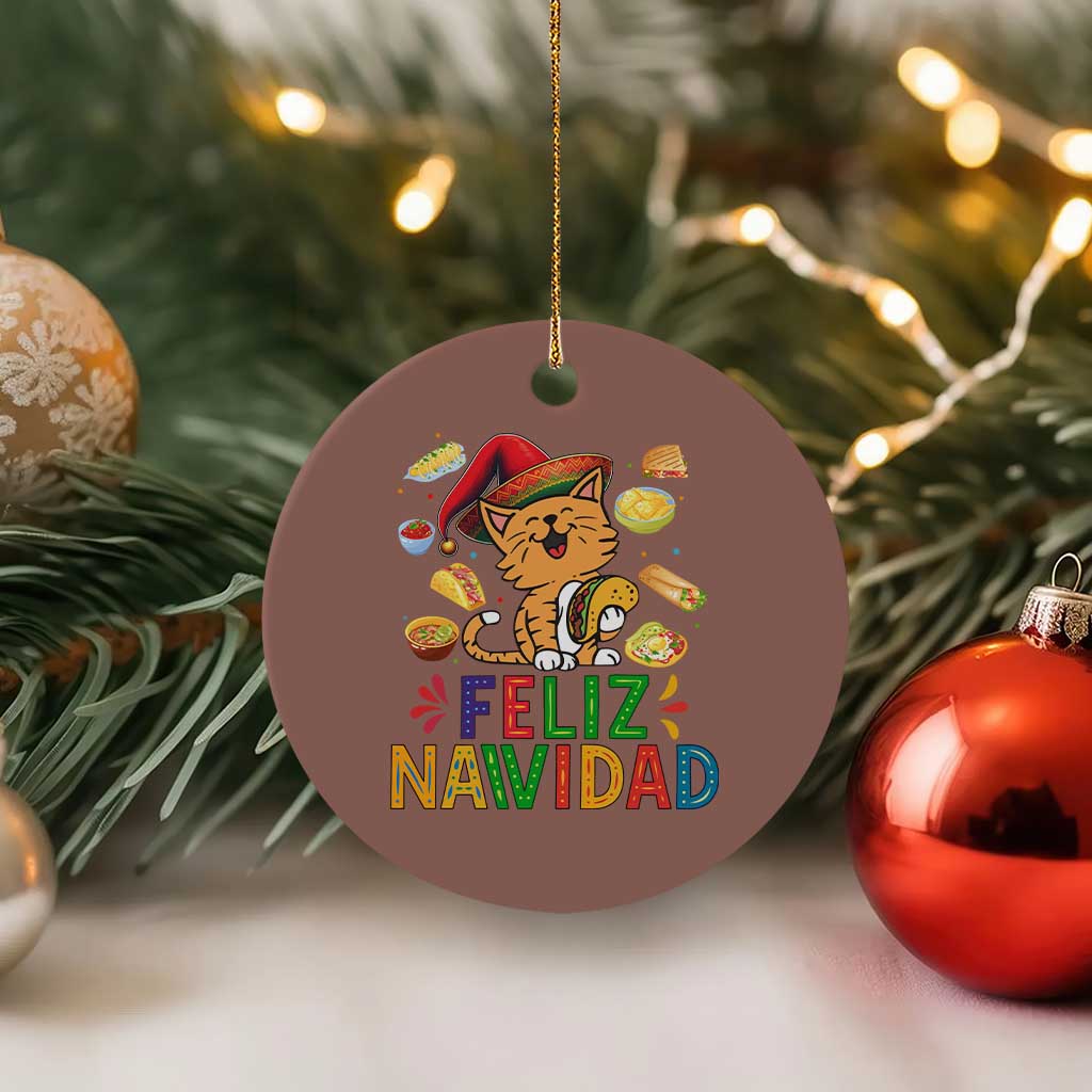 Funny Mexican Cat Xmas Ceramic Ornament Feliz Navidad Sombrero Kitty Xmas - Wonder Print Shop