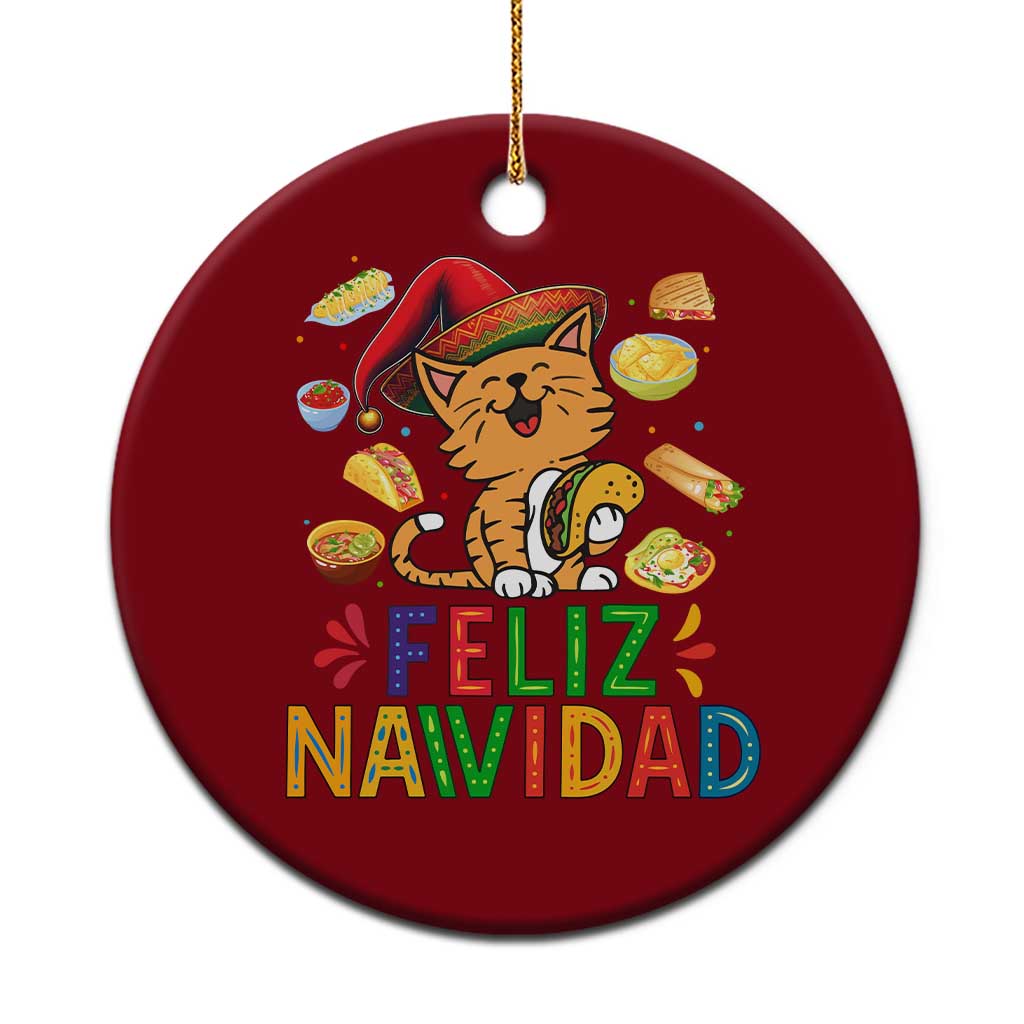 Funny Mexican Cat Xmas Ceramic Ornament Feliz Navidad Sombrero Kitty Xmas - Wonder Print Shop