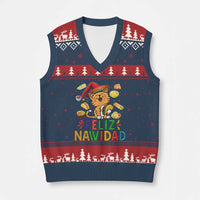 Funny Mexican Cat Xmas V-Neck Knit Sweater Vest Feliz Navidad Sombrero Kitty Xmas - Wonder Print Shop