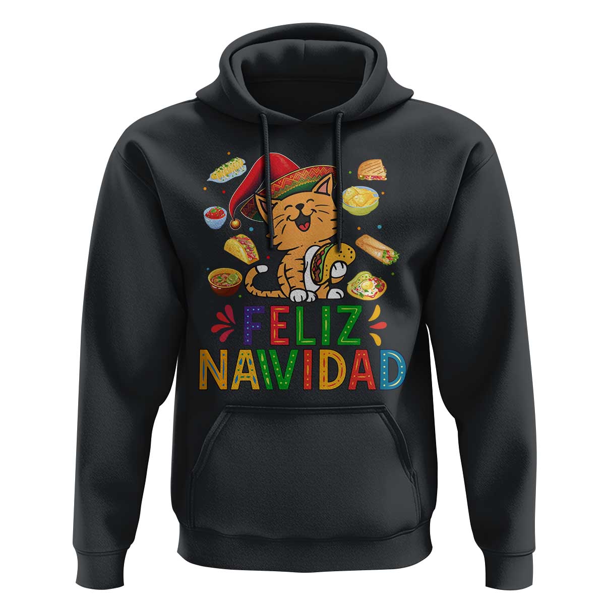 Funny Mexican Cat Christmas Hoodie Feliz Navidad Sombrero Kitty Xmas - Wonder Print Shop
