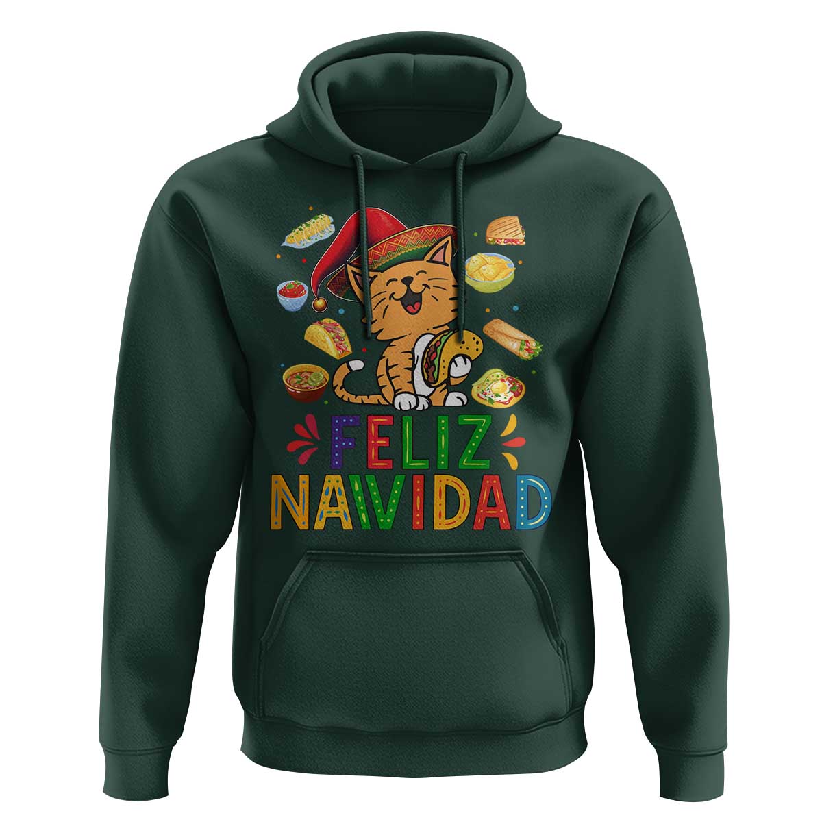 Funny Mexican Cat Christmas Hoodie Feliz Navidad Sombrero Kitty Xmas - Wonder Print Shop