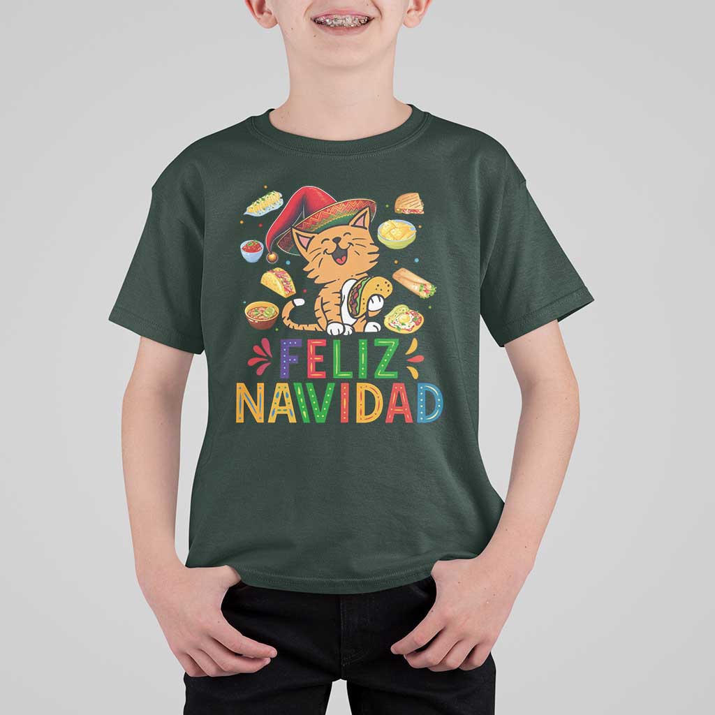 Funny Mexican Cat Christmas T Shirt For Kid Feliz Navidad Sombrero Kitty Xmas - Wonder Print Shop