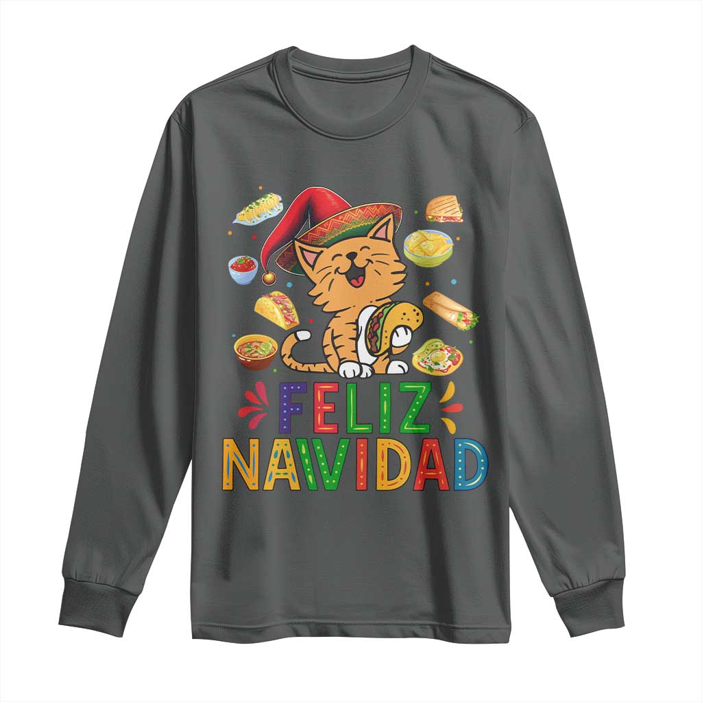 Funny Mexican Cat Christmas Long Sleeve Shirt Feliz Navidad Sombrero Kitty Xmas - Wonder Print Shop