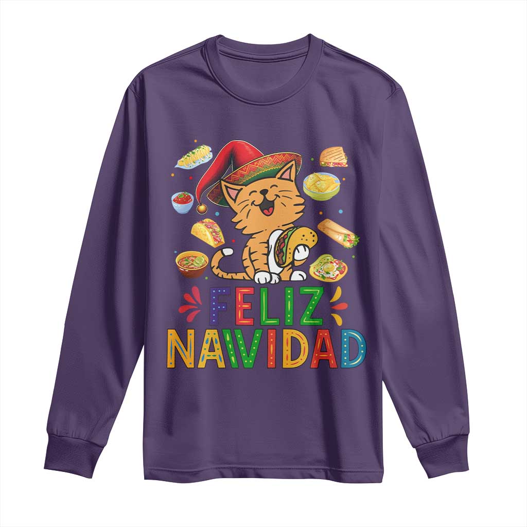 Funny Mexican Cat Christmas Long Sleeve Shirt Feliz Navidad Sombrero Kitty Xmas - Wonder Print Shop