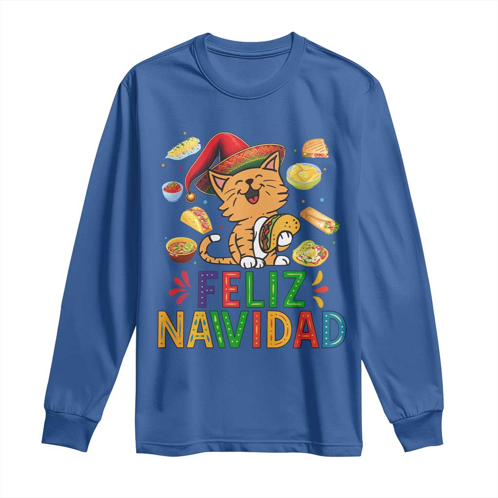 Funny Mexican Cat Christmas Long Sleeve Shirt Feliz Navidad Sombrero Kitty Xmas - Wonder Print Shop