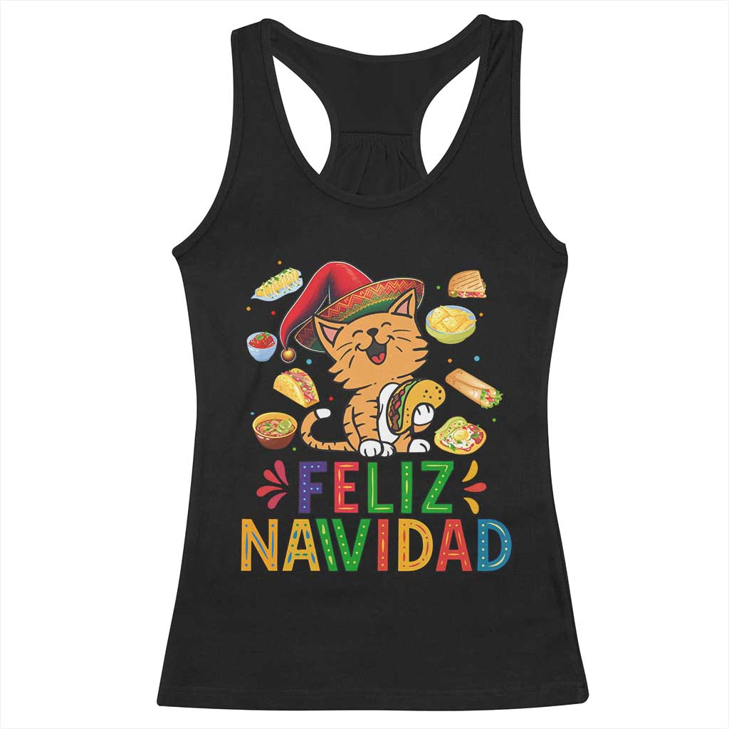 Funny Mexican Cat Christmas Racerback Tank Top Feliz Navidad Sombrero Kitty Xmas - Wonder Print Shop