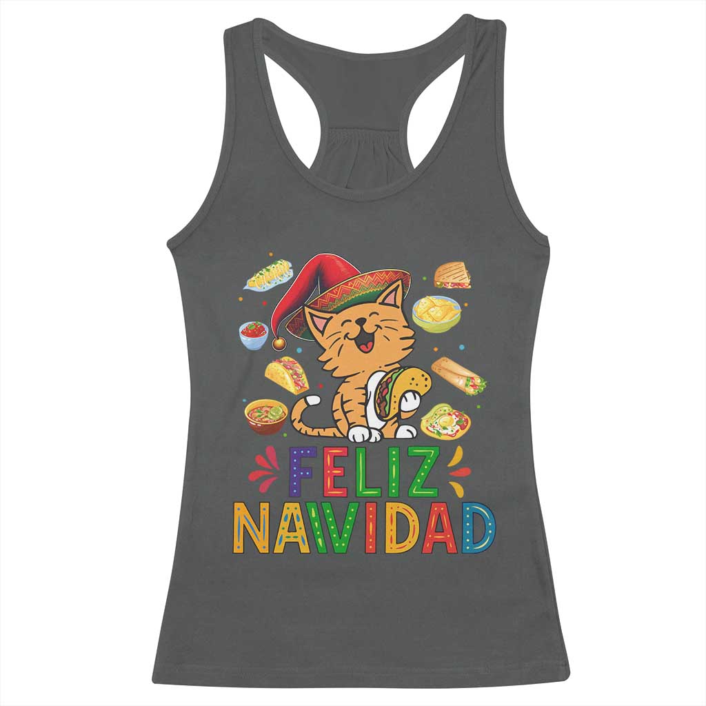 Funny Mexican Cat Christmas Racerback Tank Top Feliz Navidad Sombrero Kitty Xmas - Wonder Print Shop