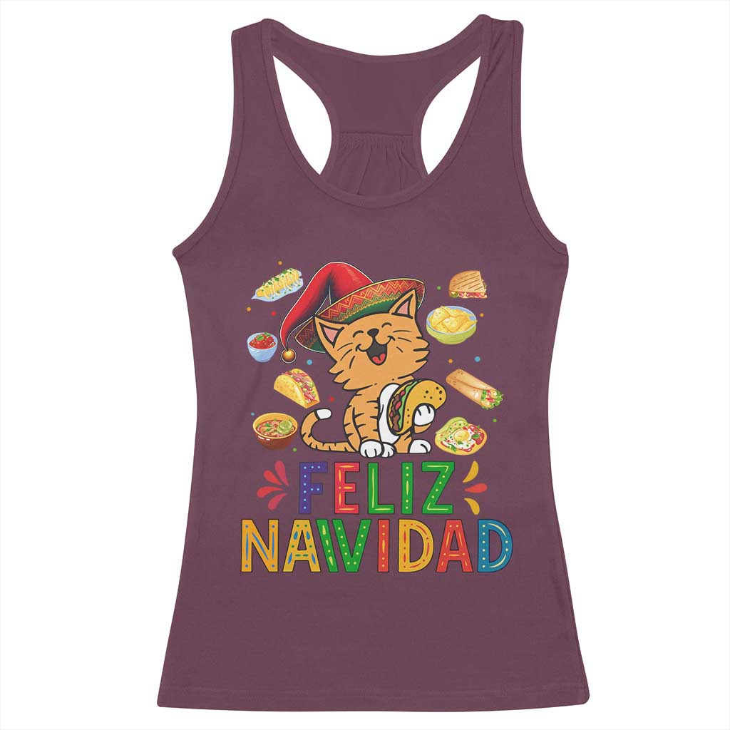 Funny Mexican Cat Christmas Racerback Tank Top Feliz Navidad Sombrero Kitty Xmas - Wonder Print Shop