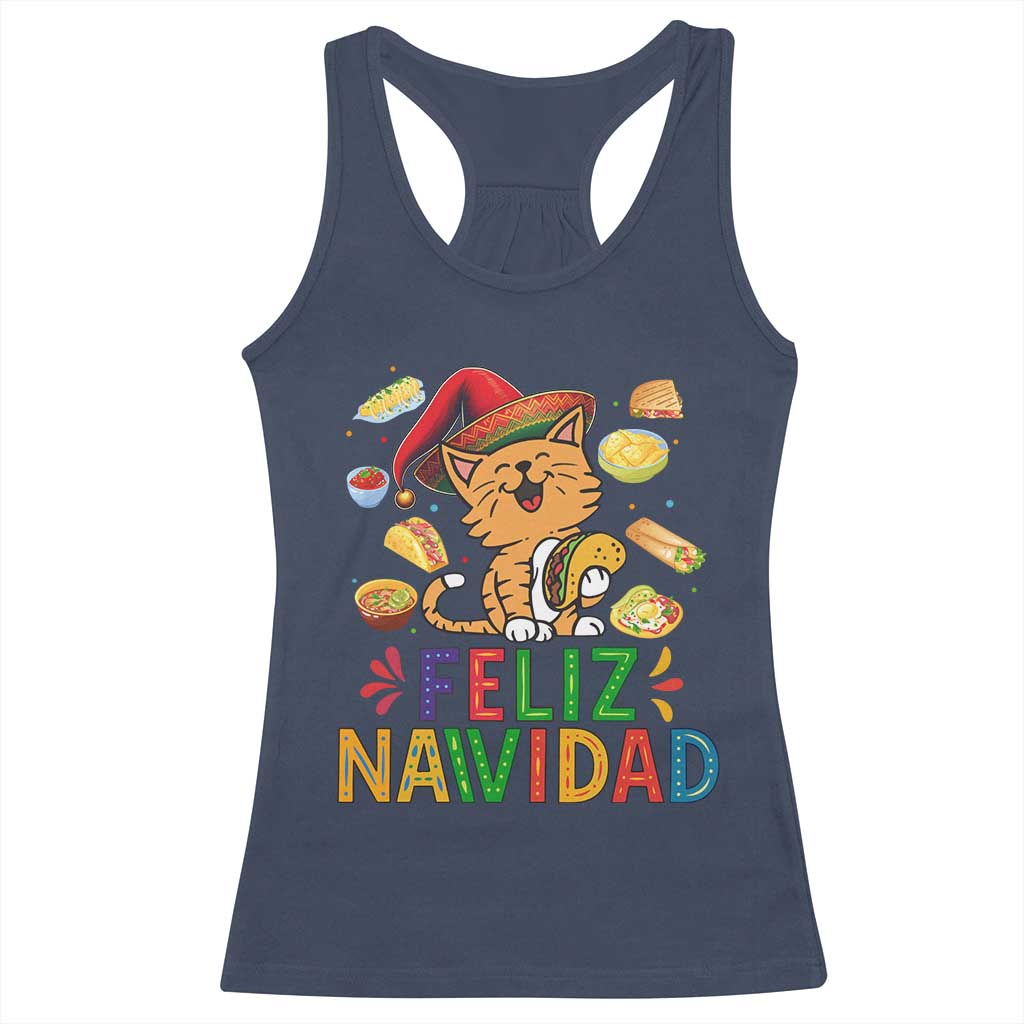 Funny Mexican Cat Christmas Racerback Tank Top Feliz Navidad Sombrero Kitty Xmas - Wonder Print Shop