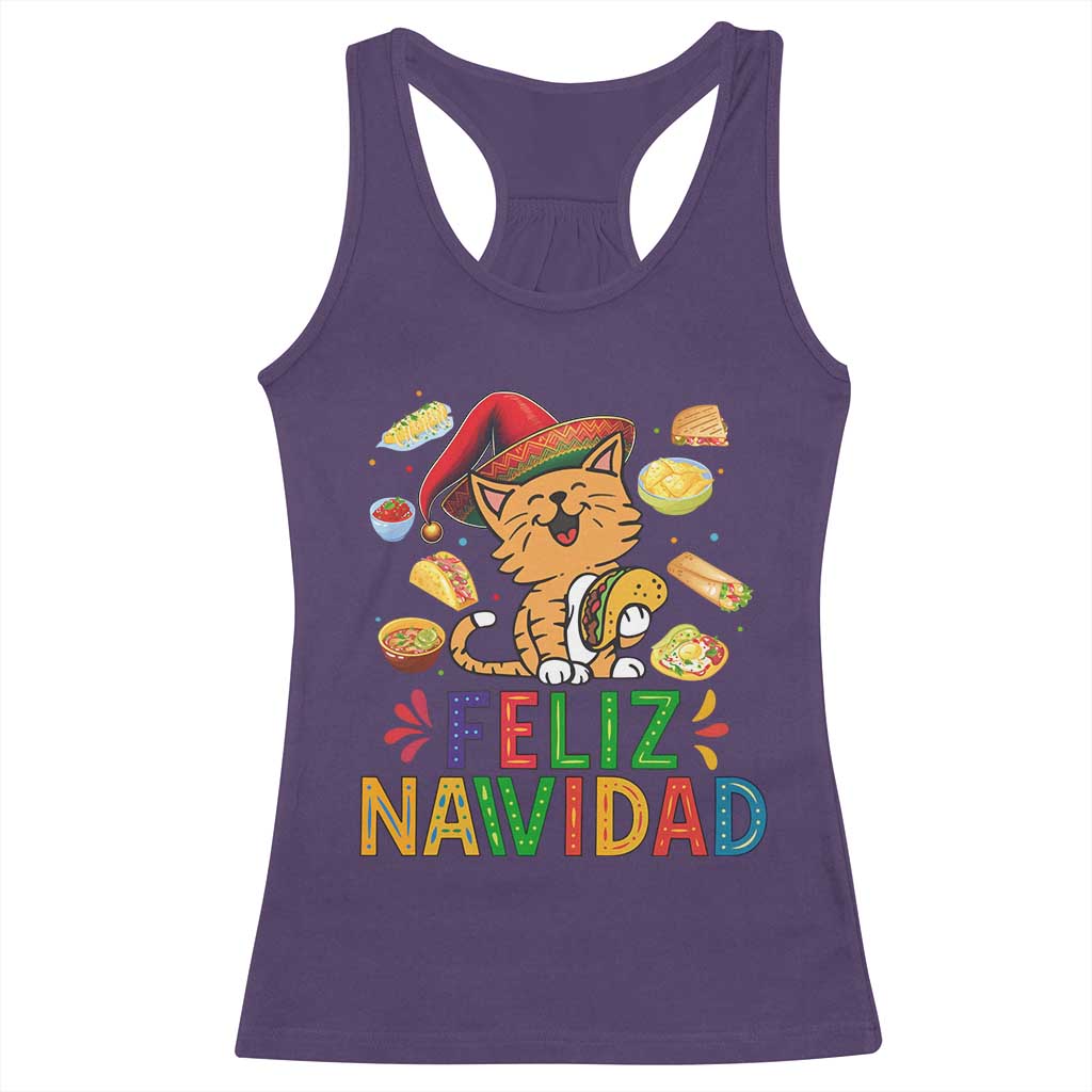 Funny Mexican Cat Christmas Racerback Tank Top Feliz Navidad Sombrero Kitty Xmas - Wonder Print Shop