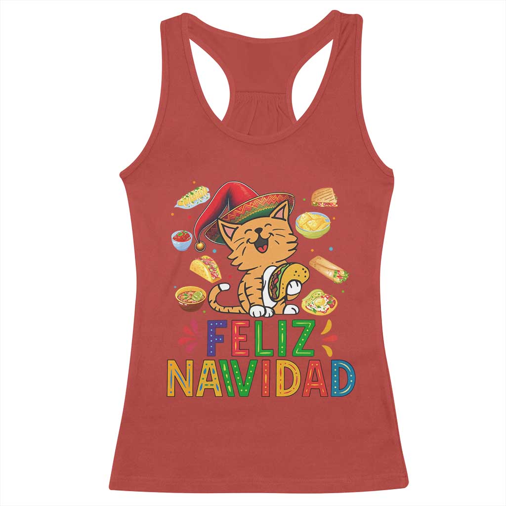 Funny Mexican Cat Christmas Racerback Tank Top Feliz Navidad Sombrero Kitty Xmas - Wonder Print Shop