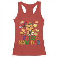 Funny Mexican Cat Christmas Racerback Tank Top Feliz Navidad Sombrero Kitty Xmas - Wonder Print Shop