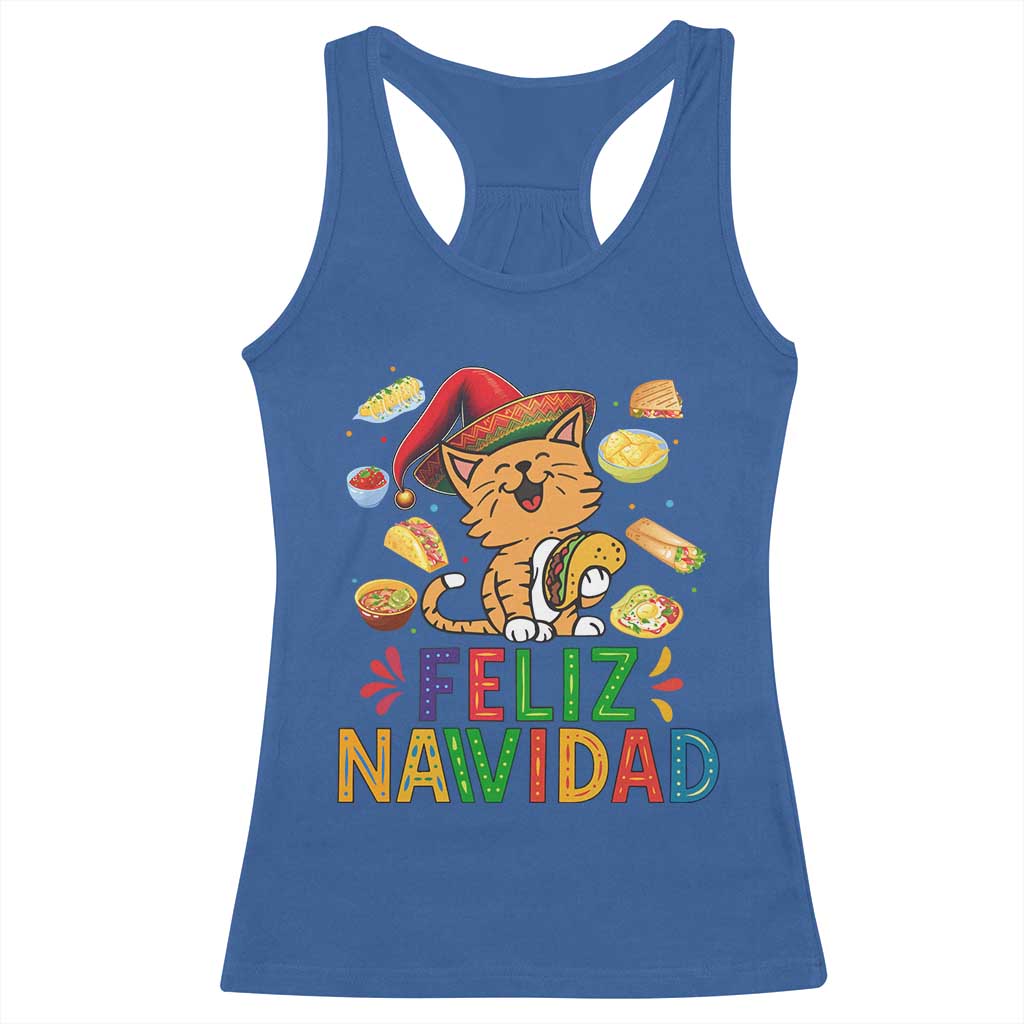 Funny Mexican Cat Christmas Racerback Tank Top Feliz Navidad Sombrero Kitty Xmas - Wonder Print Shop