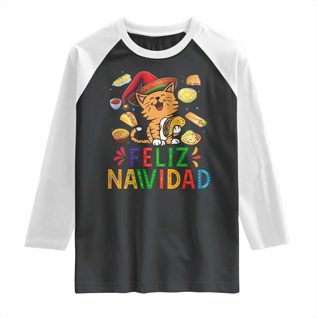 Funny Mexican Cat Christmas Raglan Shirt Feliz Navidad Sombrero Kitty Xmas - Wonder Print Shop