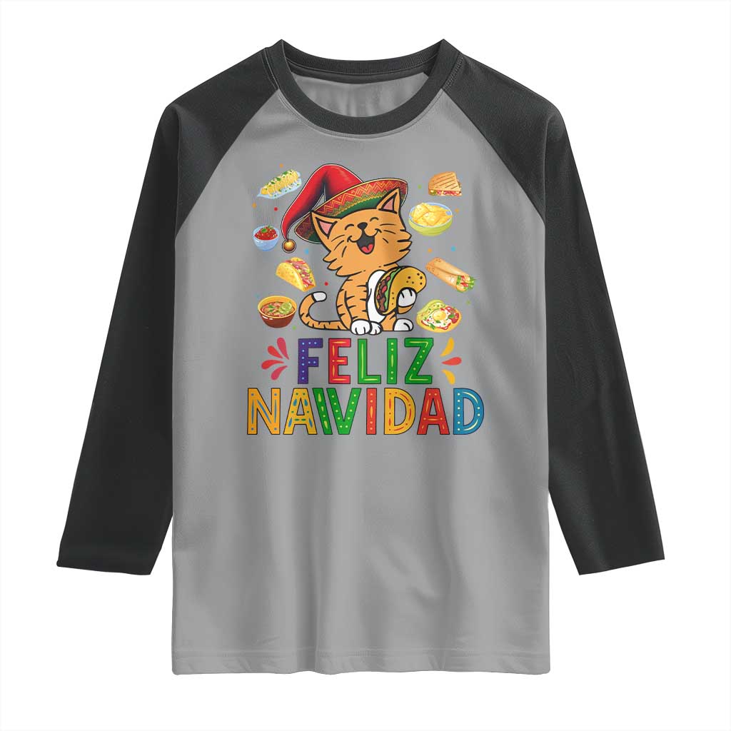Funny Mexican Cat Christmas Raglan Shirt Feliz Navidad Sombrero Kitty Xmas - Wonder Print Shop