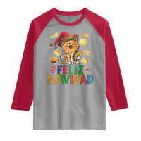 Funny Mexican Cat Christmas Raglan Shirt Feliz Navidad Sombrero Kitty Xmas - Wonder Print Shop