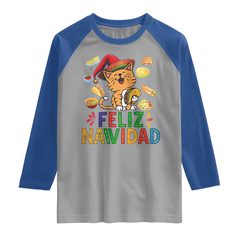 Funny Mexican Cat Christmas Raglan Shirt Feliz Navidad Sombrero Kitty Xmas - Wonder Print Shop