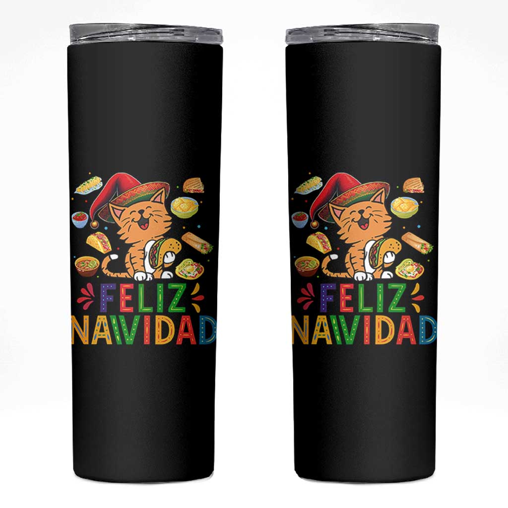 Funny Mexican Cat Christmas Skinny Tumbler Feliz Navidad Sombrero Kitty Xmas - Wonder Print Shop