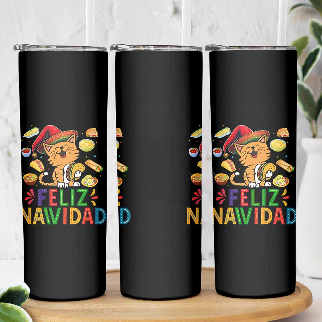 Funny Mexican Cat Christmas Skinny Tumbler Feliz Navidad Sombrero Kitty Xmas - Wonder Print Shop