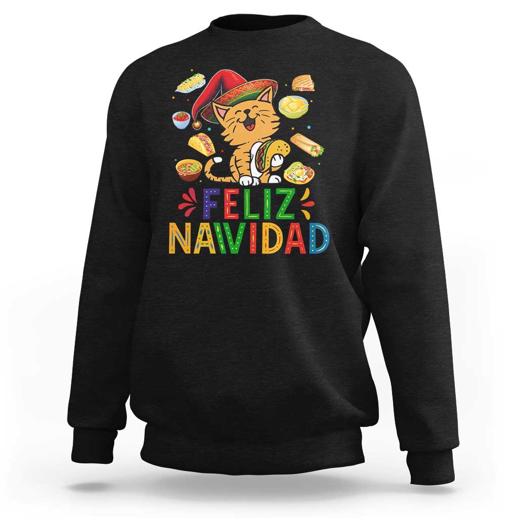 Funny Mexican Cat Christmas Sweatshirt Feliz Navidad Sombrero Kitty Xmas - Wonder Print Shop