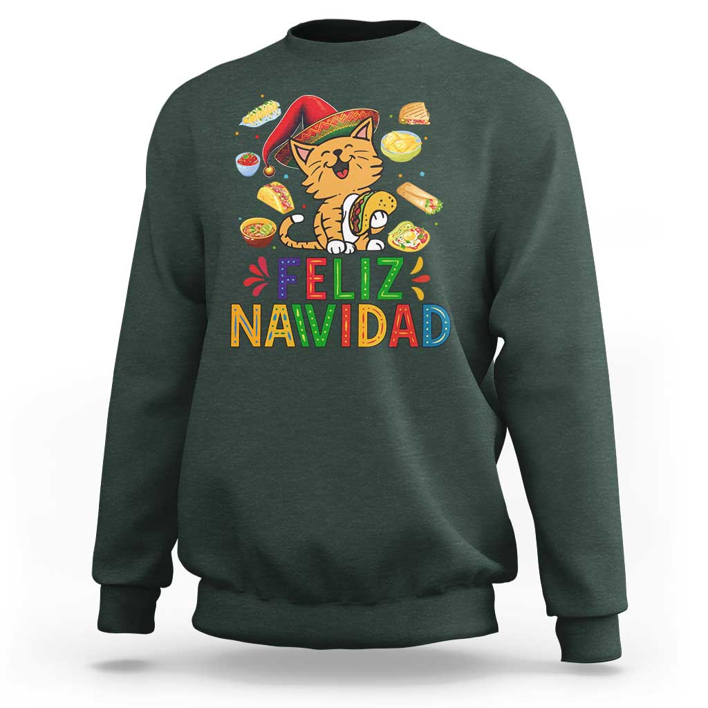 Funny Mexican Cat Christmas Sweatshirt Feliz Navidad Sombrero Kitty Xmas - Wonder Print Shop