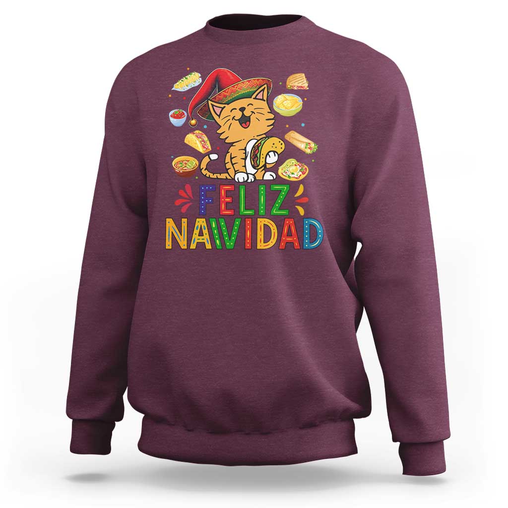 Funny Mexican Cat Christmas Sweatshirt Feliz Navidad Sombrero Kitty Xmas - Wonder Print Shop