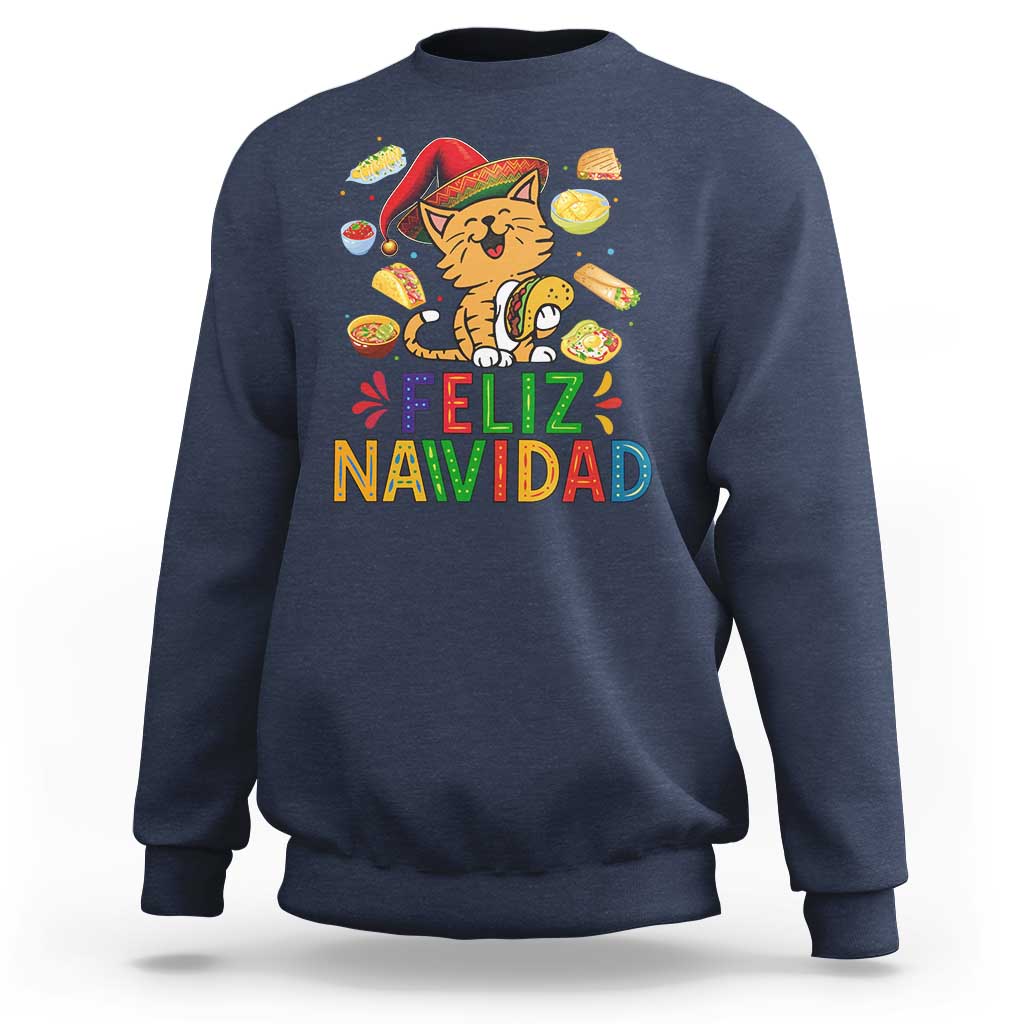 Funny Mexican Cat Christmas Sweatshirt Feliz Navidad Sombrero Kitty Xmas - Wonder Print Shop