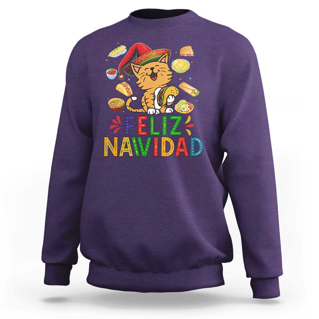 Funny Mexican Cat Christmas Sweatshirt Feliz Navidad Sombrero Kitty Xmas - Wonder Print Shop
