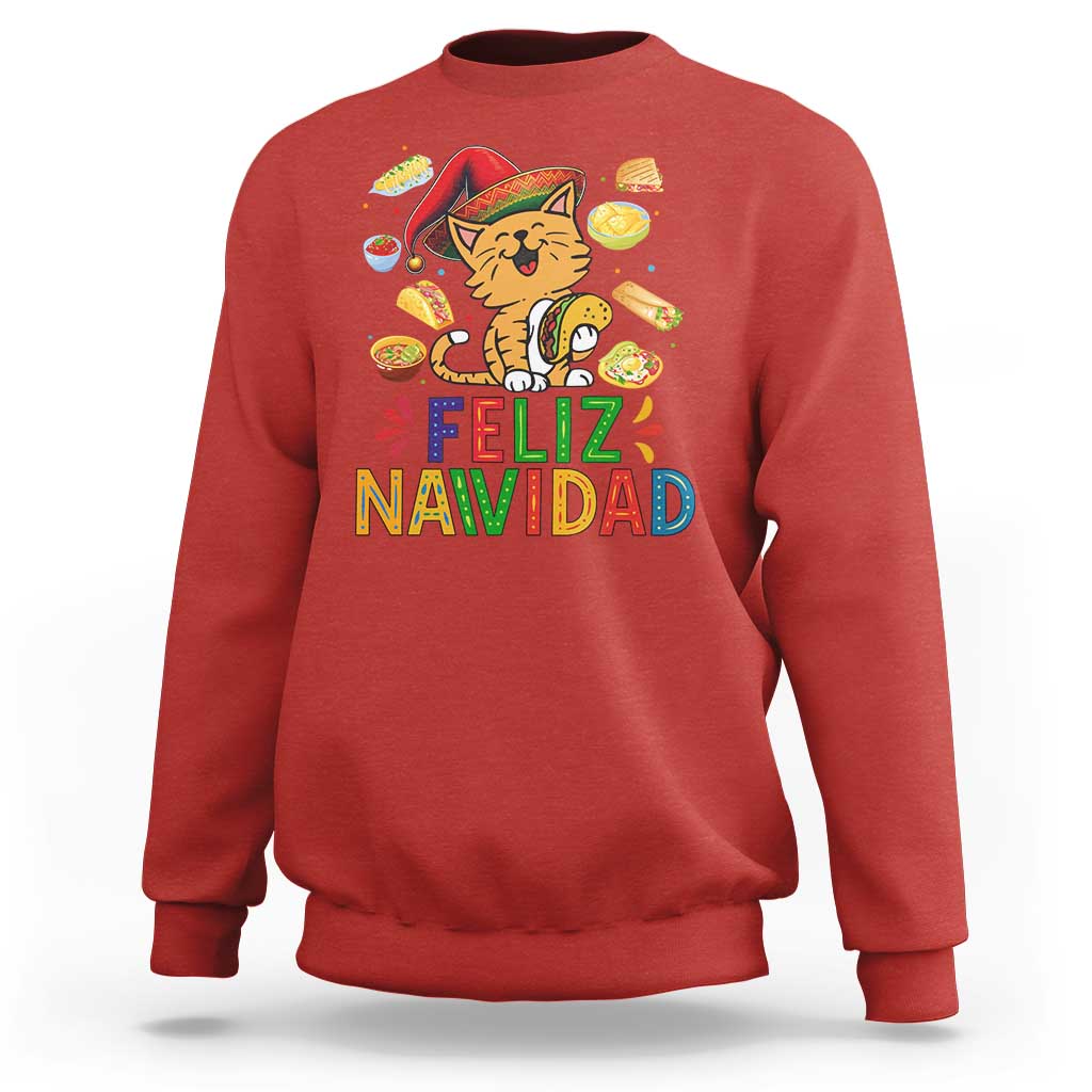 Funny Mexican Cat Christmas Sweatshirt Feliz Navidad Sombrero Kitty Xmas - Wonder Print Shop