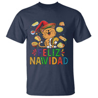 Funny Mexican Cat Christmas T Shirt Feliz Navidad Sombrero Kitty Xmas - Wonder Print Shop