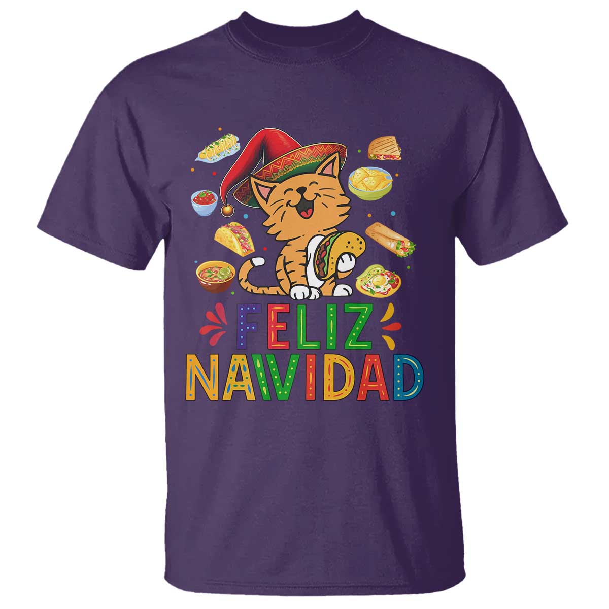 Funny Mexican Cat Christmas T Shirt Feliz Navidad Sombrero Kitty Xmas - Wonder Print Shop