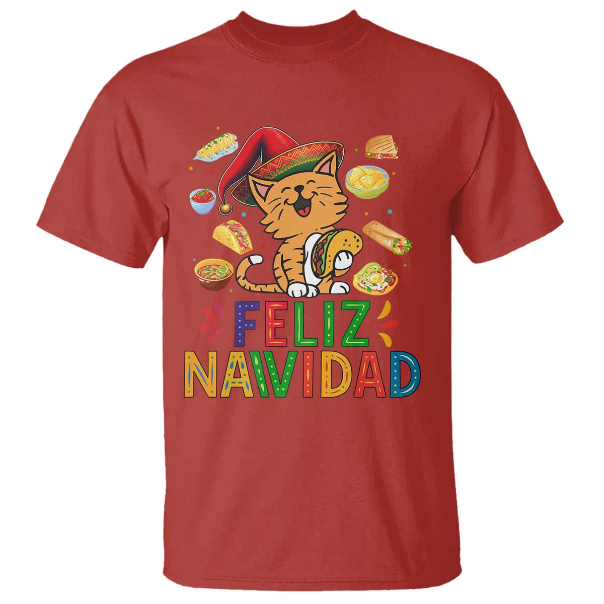 Funny Mexican Cat Christmas T Shirt Feliz Navidad Sombrero Kitty Xmas - Wonder Print Shop