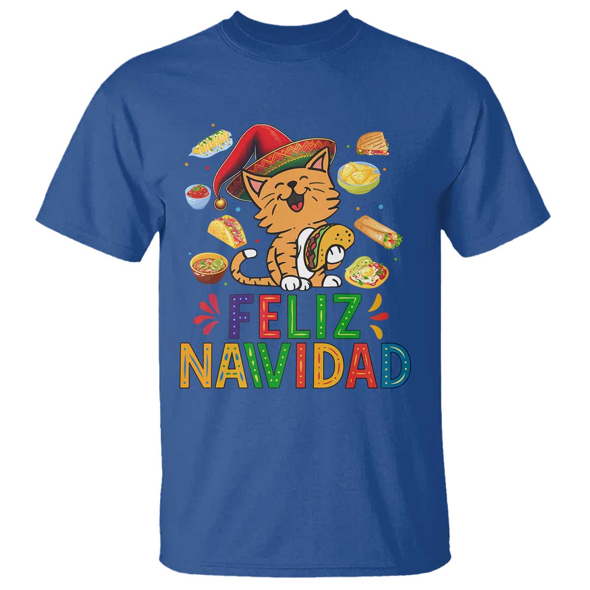 Funny Mexican Cat Christmas T Shirt Feliz Navidad Sombrero Kitty Xmas - Wonder Print Shop
