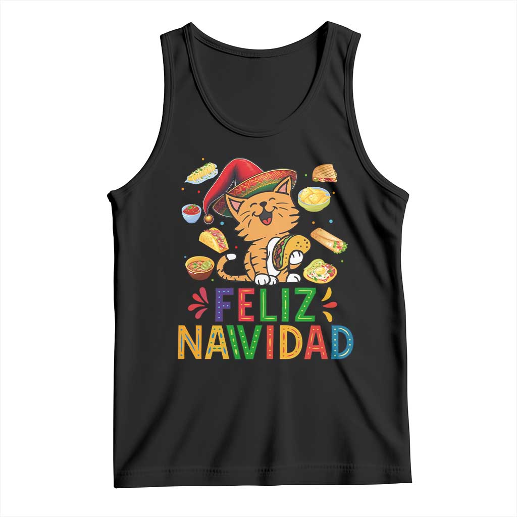 Funny Mexican Cat Christmas Tank Top Feliz Navidad Sombrero Kitty Xmas - Wonder Print Shop