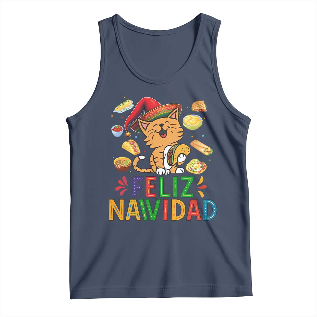 Funny Mexican Cat Christmas Tank Top Feliz Navidad Sombrero Kitty Xmas - Wonder Print Shop