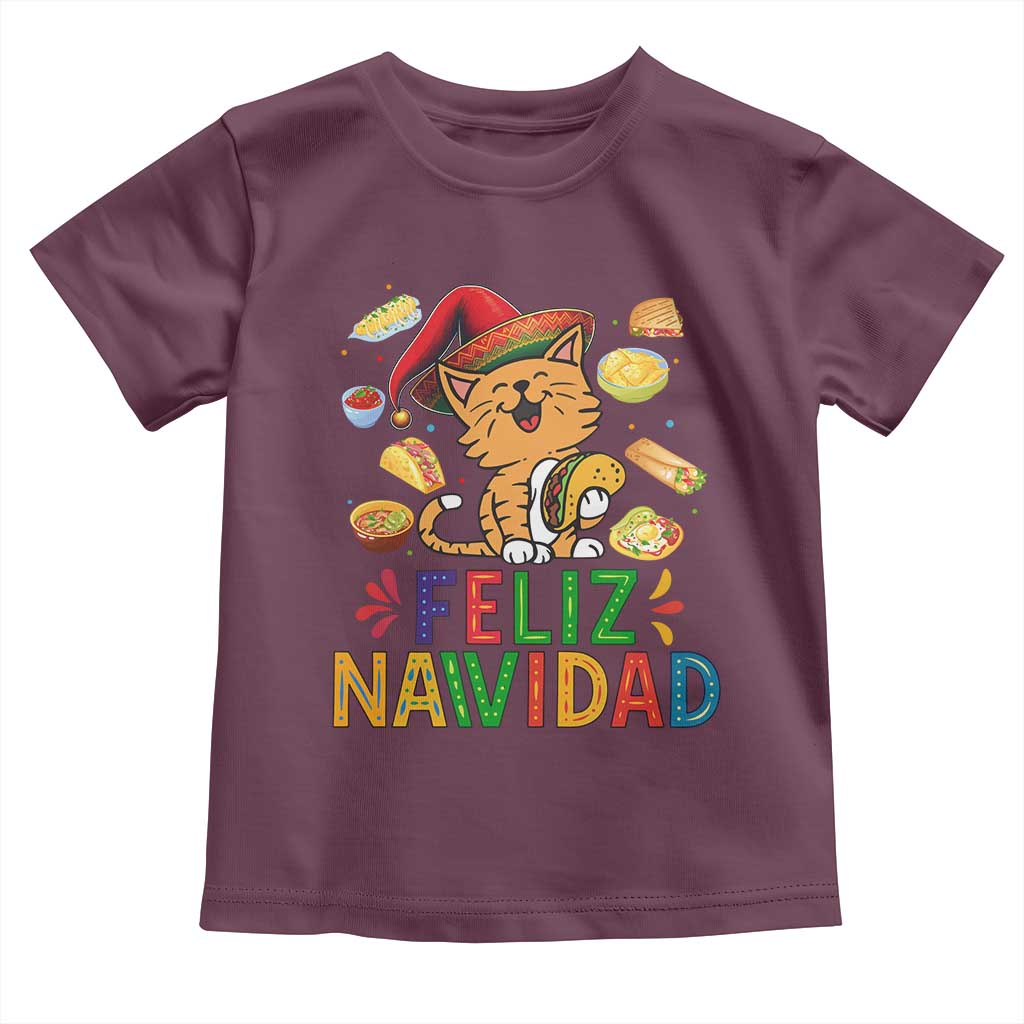 Funny Mexican Cat Christmas Toddler T Shirt Feliz Navidad Sombrero Kitty Xmas - Wonder Print Shop